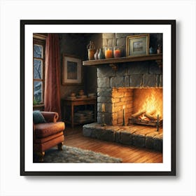 Fireplace In The Living Room Art Print