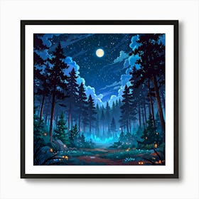 Leonardo Anime Xl A Dreamy Nighttime Forest Scene With A Deep 0 (1) Art Print