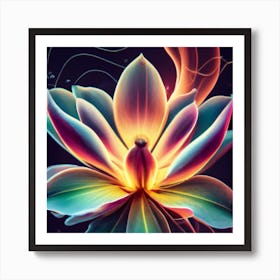 Silhouette of a fluorescent magnolia flower 4 Art Print