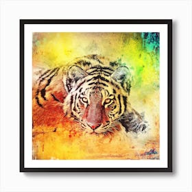 Tiger Art Illustration In A Photomontage Style 07 Art Print