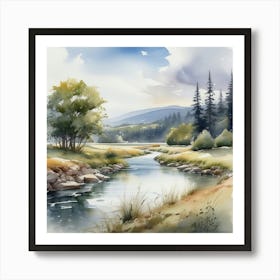 Watercolor Of A River 3 Art Print