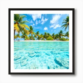 Tropical Beach With Palm Trees Art Print