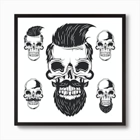 Skull With Beard And Mustache Art Print