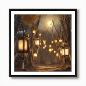 Lanterns In The Forest 2 Art Print