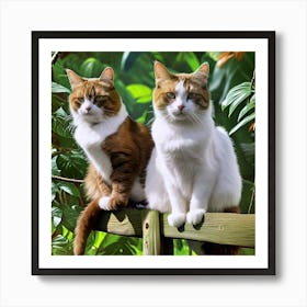 Two Cats On A Fence 1 Art Print