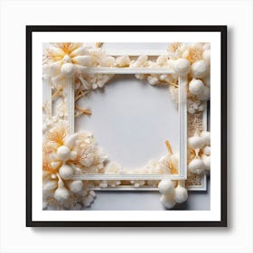 White Frame With Flowers And Shells Art Print