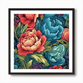 Peony Flower Seamless Pattern Art Print