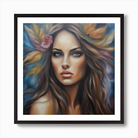 Woman With Flowers On Her Head Art Print