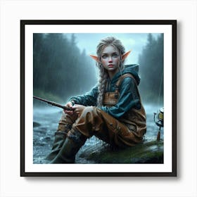 Elf Girl Fishing Art Print