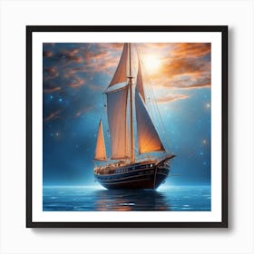 Sailboat In The Night Sky Art Print