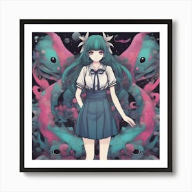 Anime Girl With Octopus Art Print