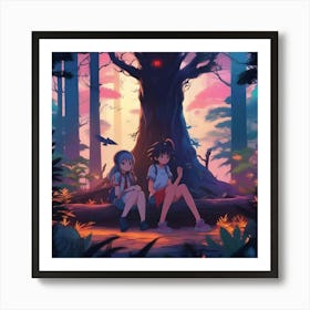 Two Girls In The Forest Art Print