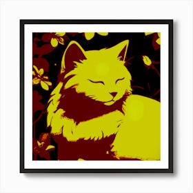 Cat With Flowers 1 Art Print