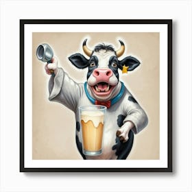 Cow Holding A Glass Of Beer Art Print