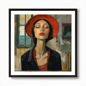 Woman In Red Hat Art Print