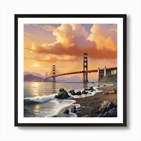 Golden Gate Bridge At Sunset Art Print