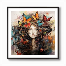 Maraclemente Abstract Black Won An With Colorful Hair Flowers A E0f381bf 8ad5 4ce0 9b7b Caa2b64c51d4 Art Print