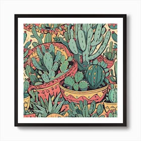 Cactus Seamless Pattern 2 Art Print