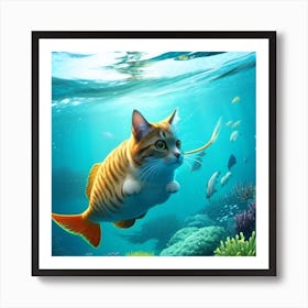 Cat In The Water Art Print