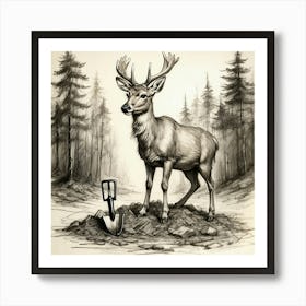 Deer In The Woods 128 Art Print