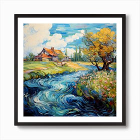 Idyllic Waterside Tapestry Art Print