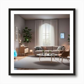 Living Room With A Blue Robot Art Print