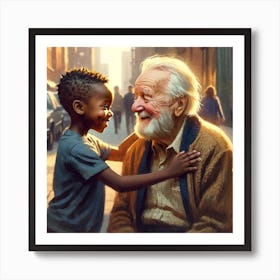 Kind Old Man With Sweet Little Boy Art Print