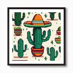 Pixel Cactus Pattern 3 Art Print