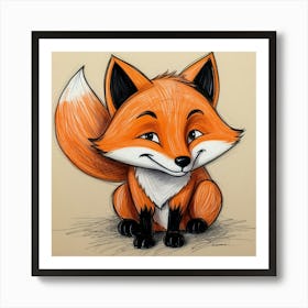 Cute Fox Drawing Art Print