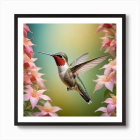 Close Up Of A Ruby Throated Hummingbird Wings In Precise Motion Extracting Nectar From Abundant Pa 88320030 Art Print