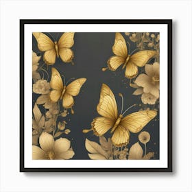 Gold Butterflies 3 Art Print