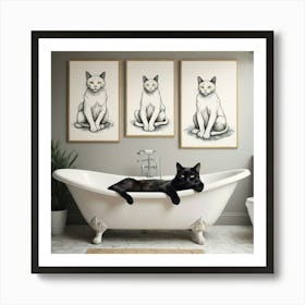 Three Cats In A Bathtub Art Print