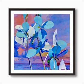 Blue Blossoms by the Sea Art Print