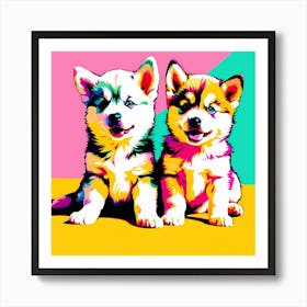 Siberian Husky Pups, This Contemporary art brings POP Art and Flat Vector Art Together, Colorful Art, Animal Art, Home Decor, Kids Room Decor, Puppy Bank - 121st Art Print