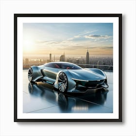 Futuristic Electric Car Sleek Aerodynamic Shape Refers To Sustainable Mobility Solar Panel Roof I 1 Art Print