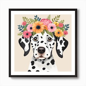 Floral Baby Dalmatian Dog Nursery Illustration (31) Art Print