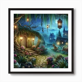 Fairytale Village At Night Art Print