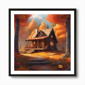 Autumn Cabin In The Woods Art Print