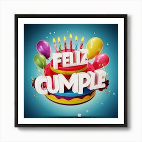 Feliz cumple and Feliz cumpleaños sign means Happy Birthday in Spanish language, Birthday party celebration gift with birthday cake candle colorful balloons best congratulation over light background wall artFeliz Cumple 34 Art Print