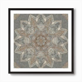 Firefly Beautiful Modern Detailed Indian Mandala Pattern In Neutral Gray, Silver, Copper, Tan, And C (2) Art Print