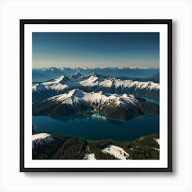 Aerial View Of Snowy Mountains And Lake Art Print