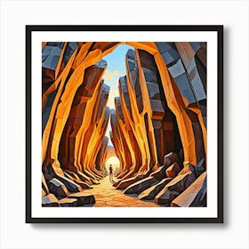 Ellora Caves and Temple, India Cubism Style Art Print