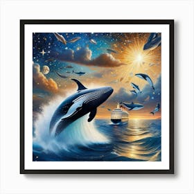 Whale out of ocean Art Print