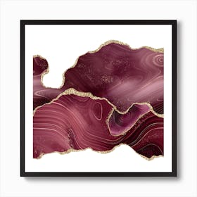 Burgundy & Gold Glitter Agate Texture 08 Art Print