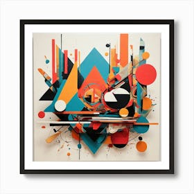 A dynamic abstract artwork with bold geometric shapes, vibrant colors, and intricate patterns. The composition should have a modern, minimalistic feel with a focus on symmetry and contrast Art Print