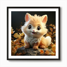 Cute Fox In Autumn Leaves Art Print