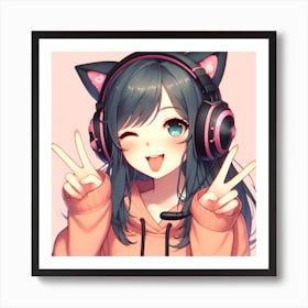 Anime Girl With Headphones Art Print