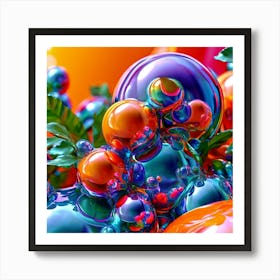 3d Bubbles Colors Dimensional Objects Illustrations Shapes Plants Vibrant Textured Spheric (20) Art Print