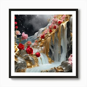 Roses In A Waterfall Art Print