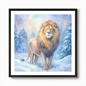 Lion In The Snow Art Print